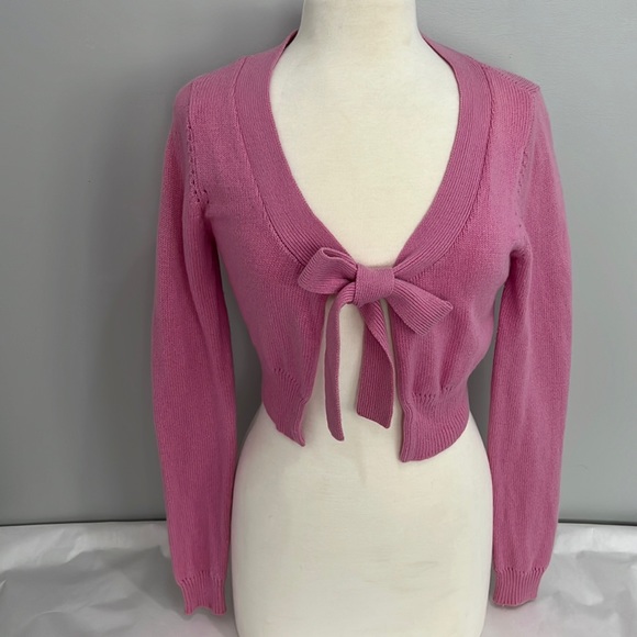 ABS Allen Schwartz Sweaters - ABS Cashmere Cropped Shrug Cardigan Pink Sweater Jacket Bolo Bow Womens 6 M
